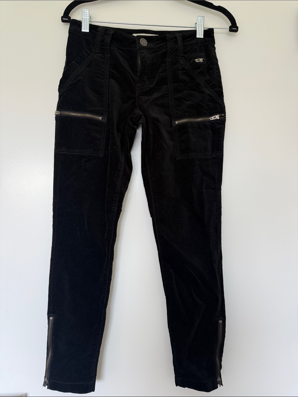 Joie Black Skinny Corduroy Pants with Zip Accents